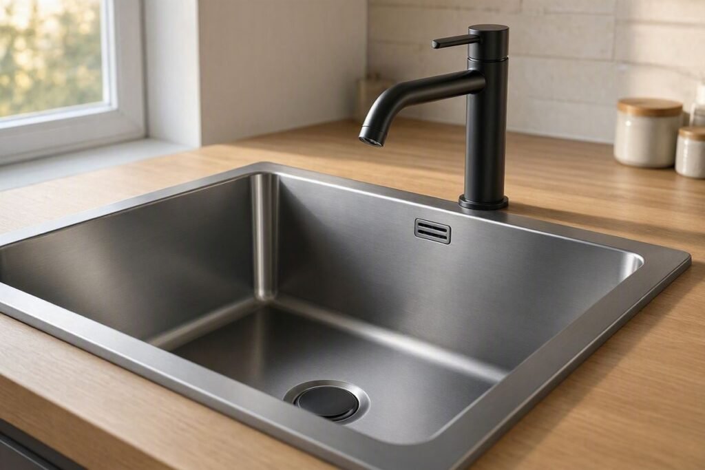 “Modern gunmetal stainless steel sink with scratch‑resistant finish for stylish kitchens.”