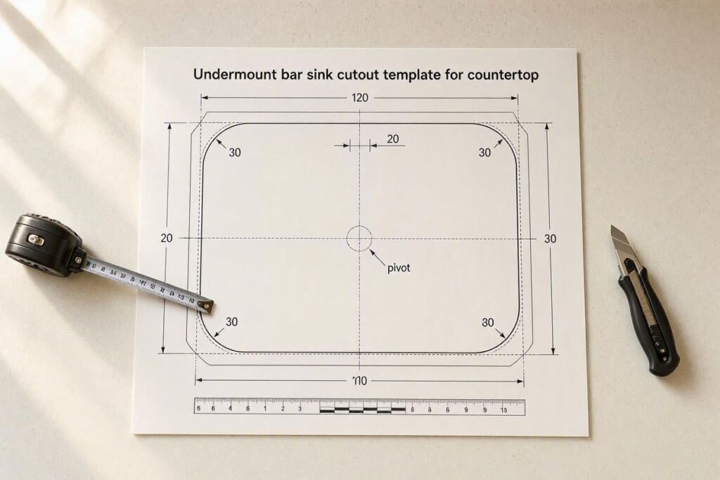 Alt: “Undermount bar sink cutout template for countertop”