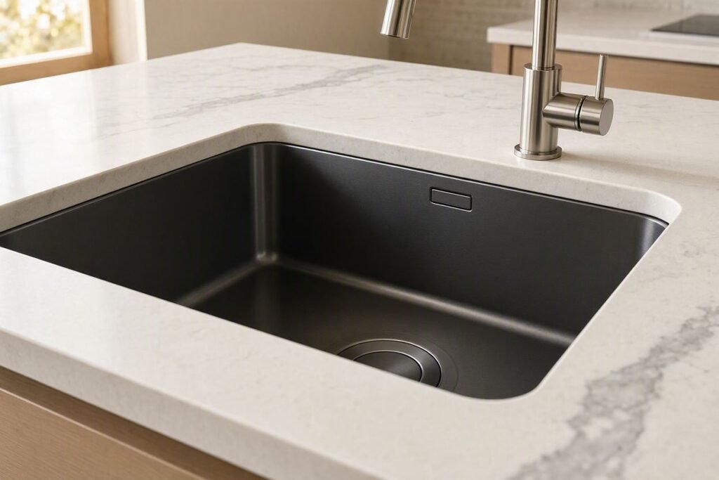Black undermount kitchen sink with modern countertop