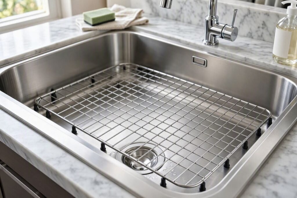 Sink grid protecting stainless steel kitchen sink from scratches