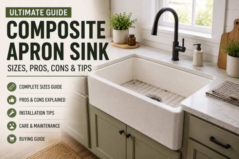 composite apron sink in a modern farmhouse kitchen