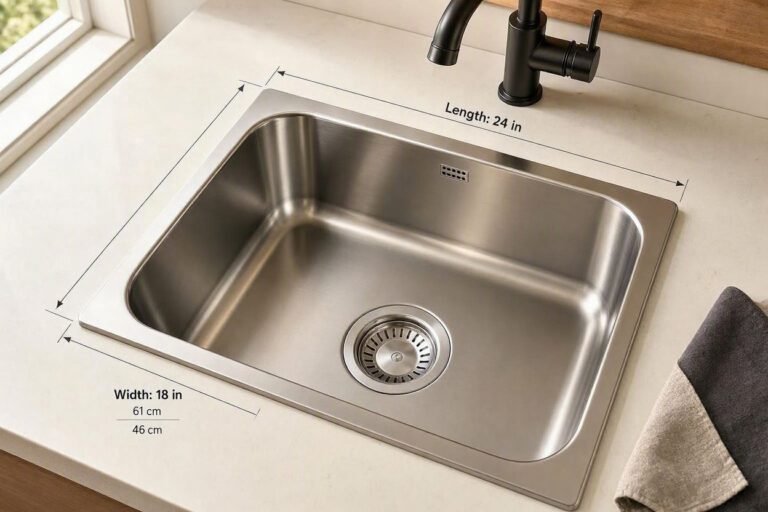 Compact kitchen sink with length and width measurements