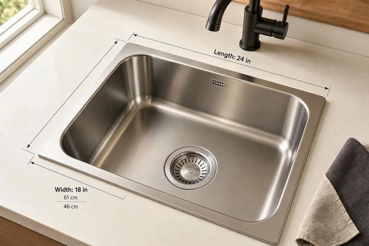 Compact kitchen sink with length and width measurements