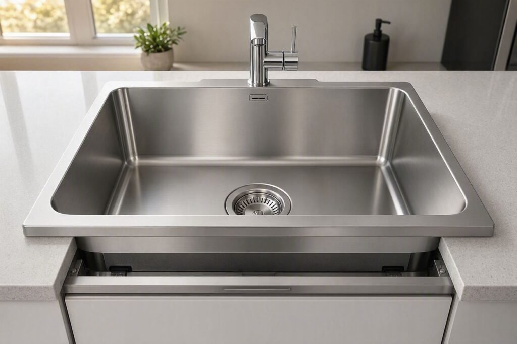 Durable stainless steel rectangular vessel kitchen sink for modern kitchens