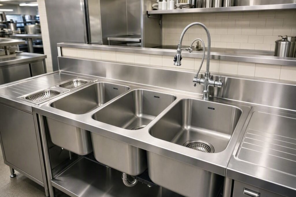 Multi‑compartment stainless steel underbar sink for restaurants”