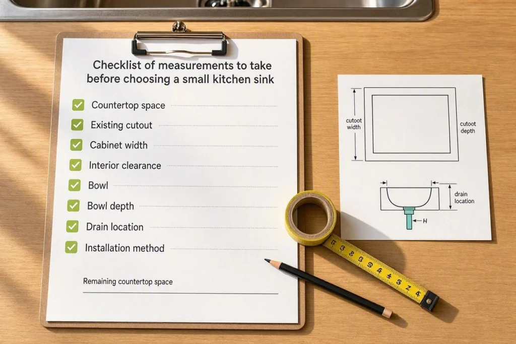 Checklist of measurements to take before choosing a small kitchen sink