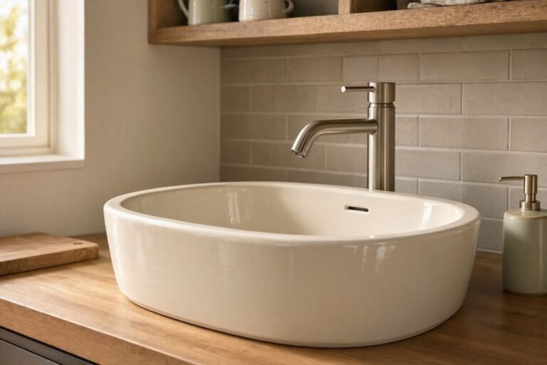 alt="Compact ceramic vessel kitchen sink for small kitchens"