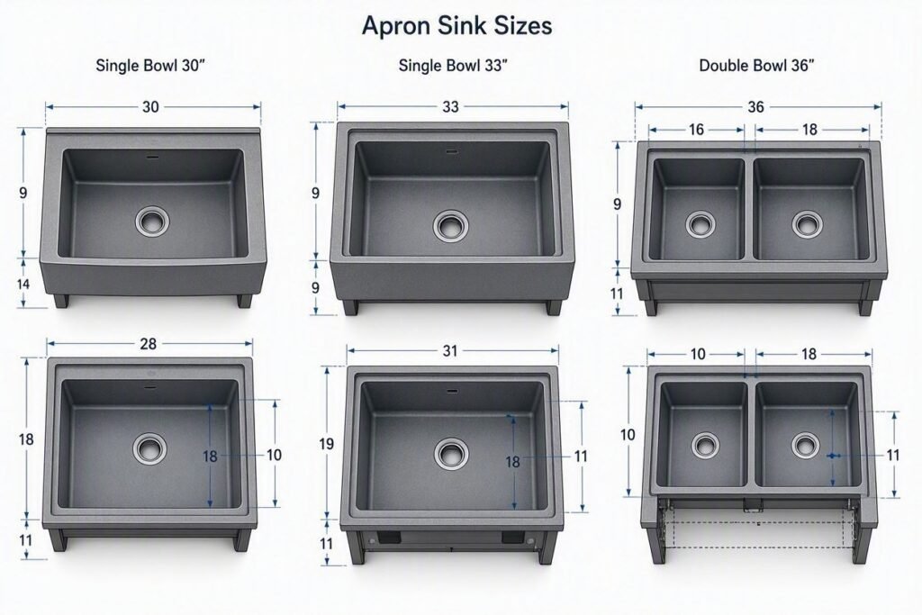 composite apron sink sizes and dimensions