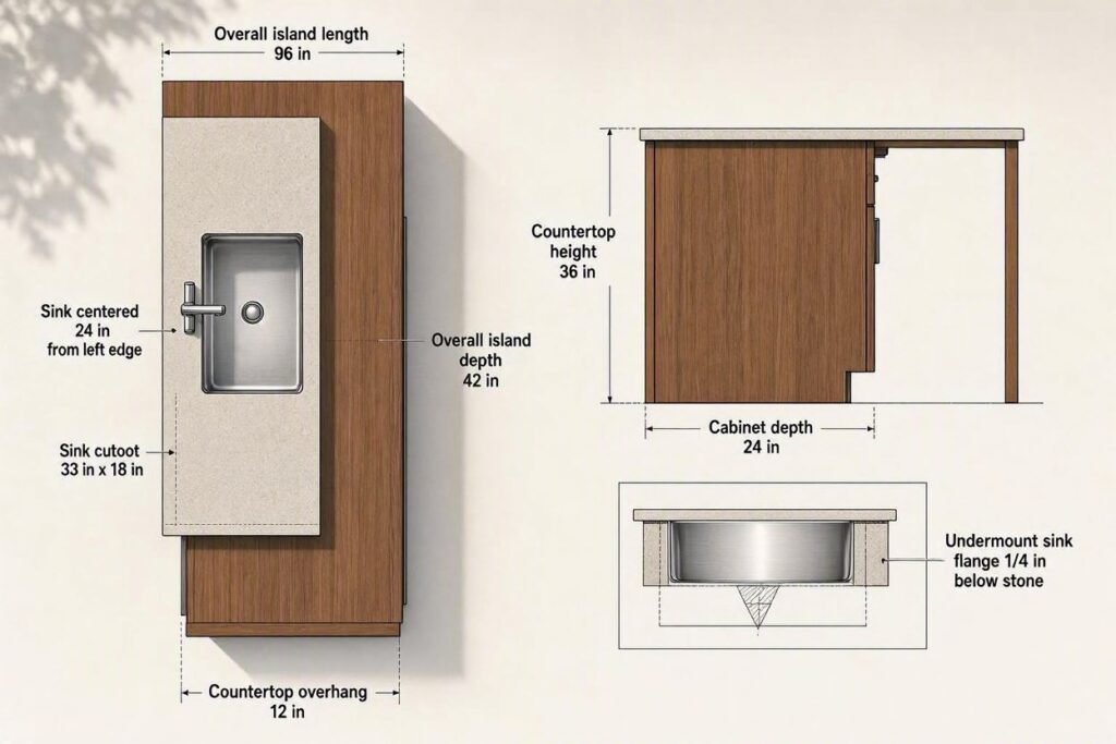 island bar sink dimensions and measurements