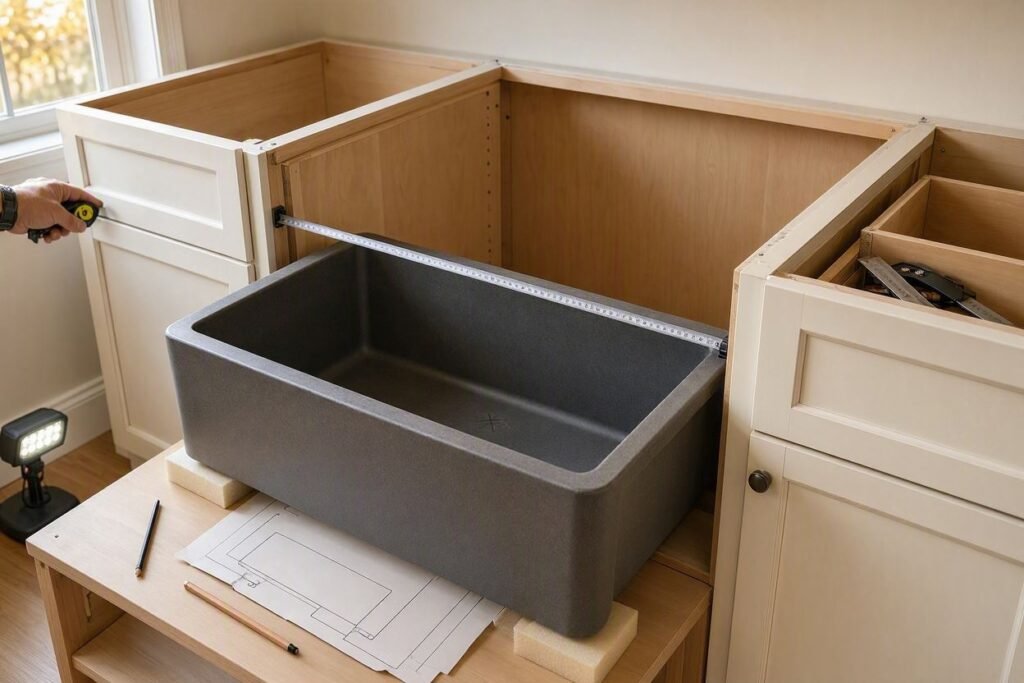 measuring cabinet for composite apron sink
