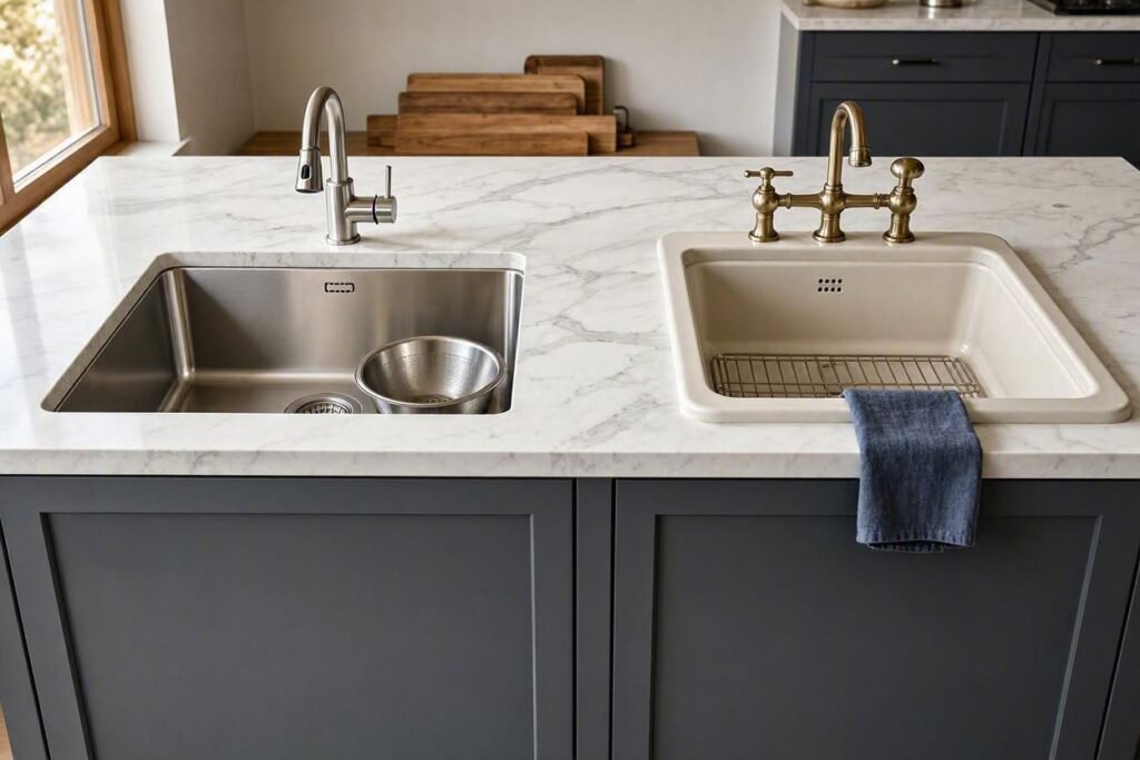undermount and drop-in island bar sink