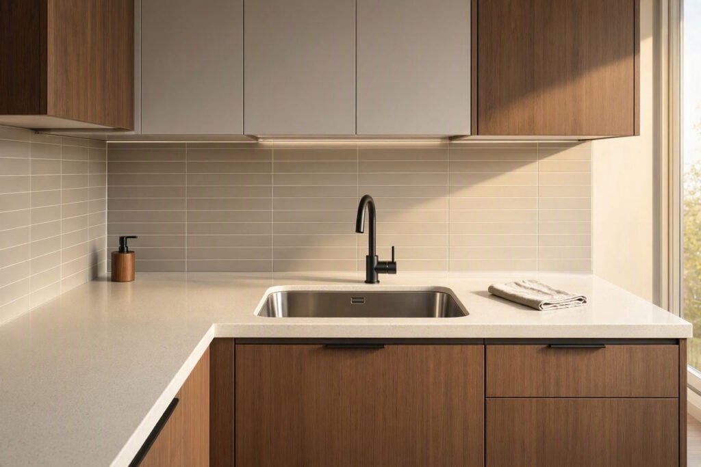 stylish modern sink area in a compact kitchen