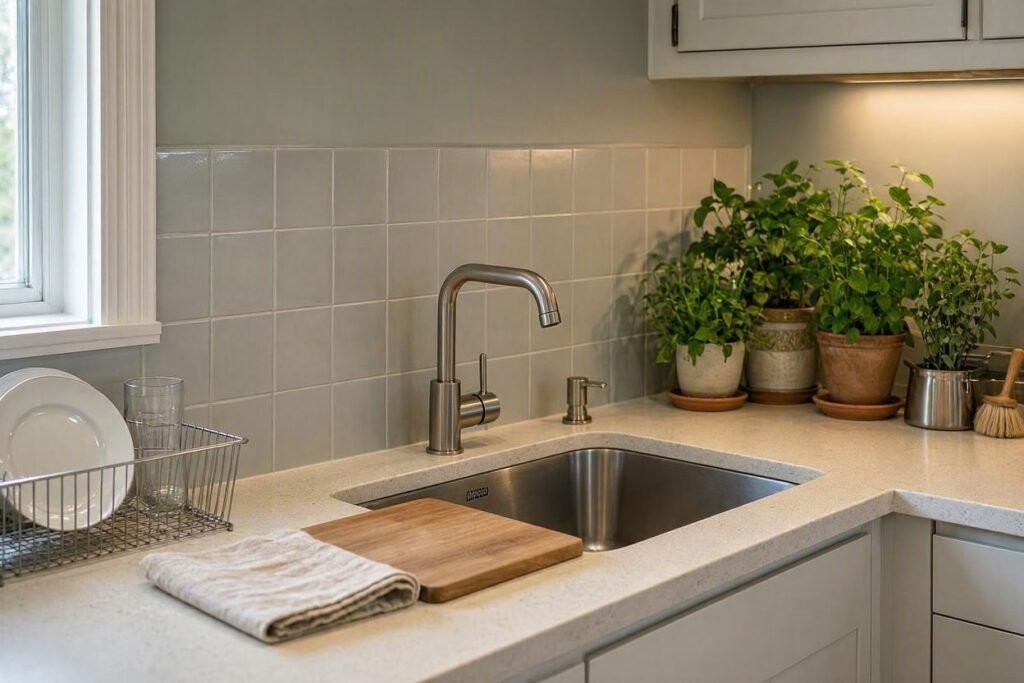 Counter space around a corner kitchen sink