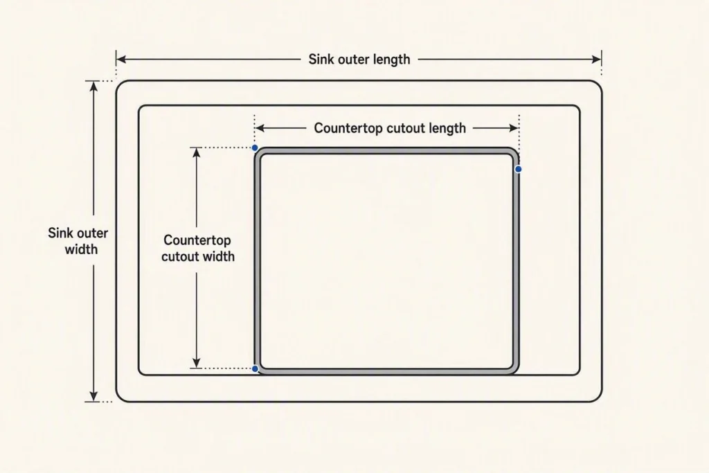 Difference between sink dimensions and kitchen sink cutout size