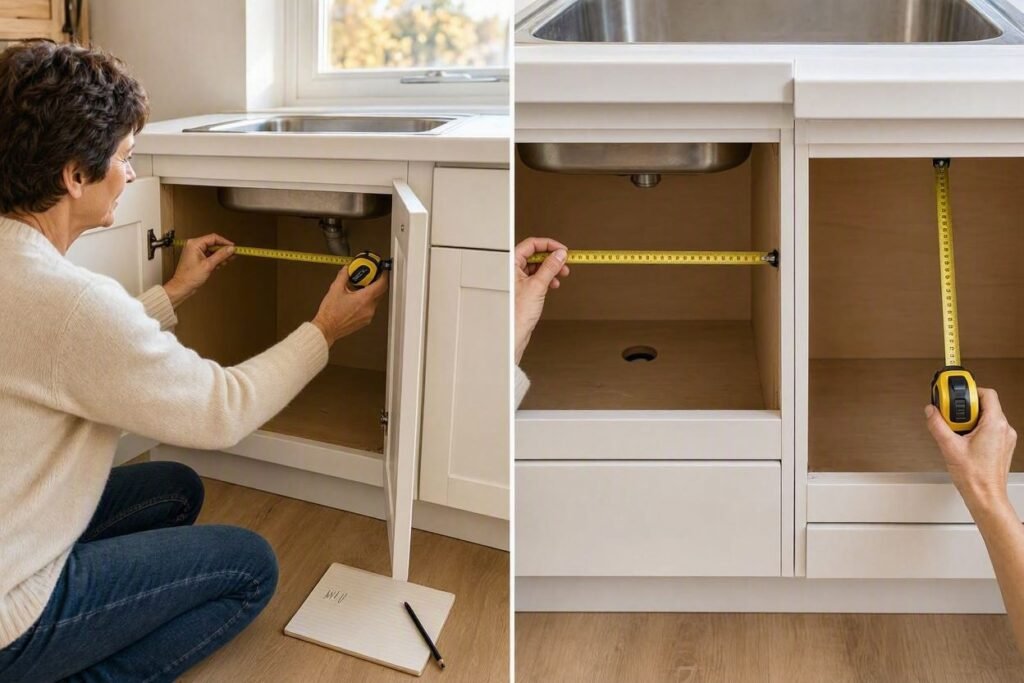 How to measure kitchen sink cabinet width and depth