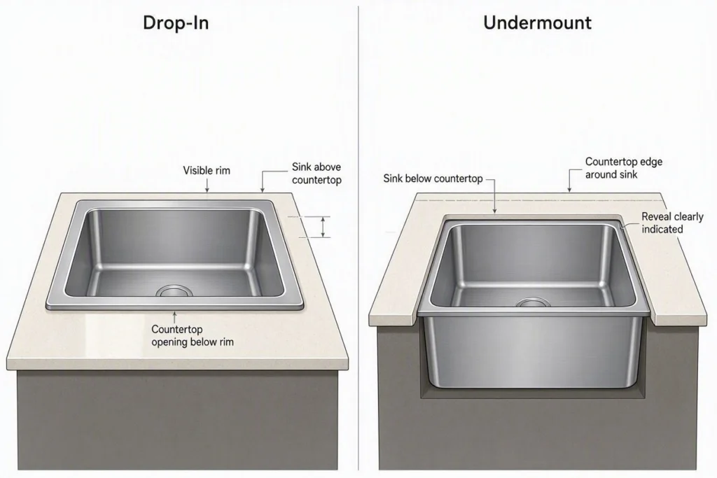 Drop-in and undermount sink cutout comparison