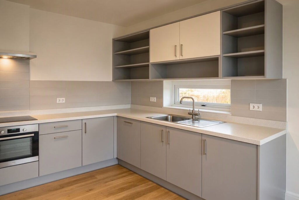 small kitchen sink layout in an L-shaped kitchen