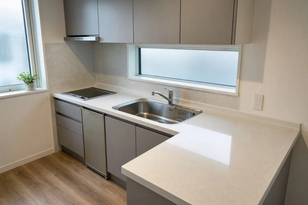 undermount small kitchen sink in an apartment