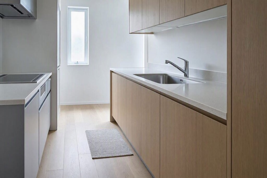 modern small kitchen sink layout in a galley kitchen