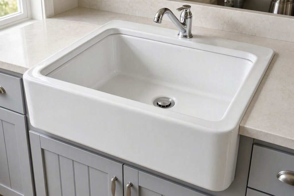 30 inch white fireclay farmhouse sink for a small kitchen