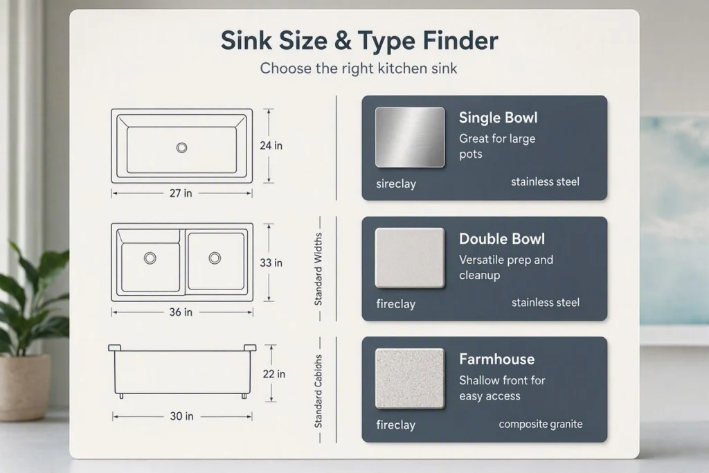 Sink Size & Type Finder for choosing the right kitchen sink