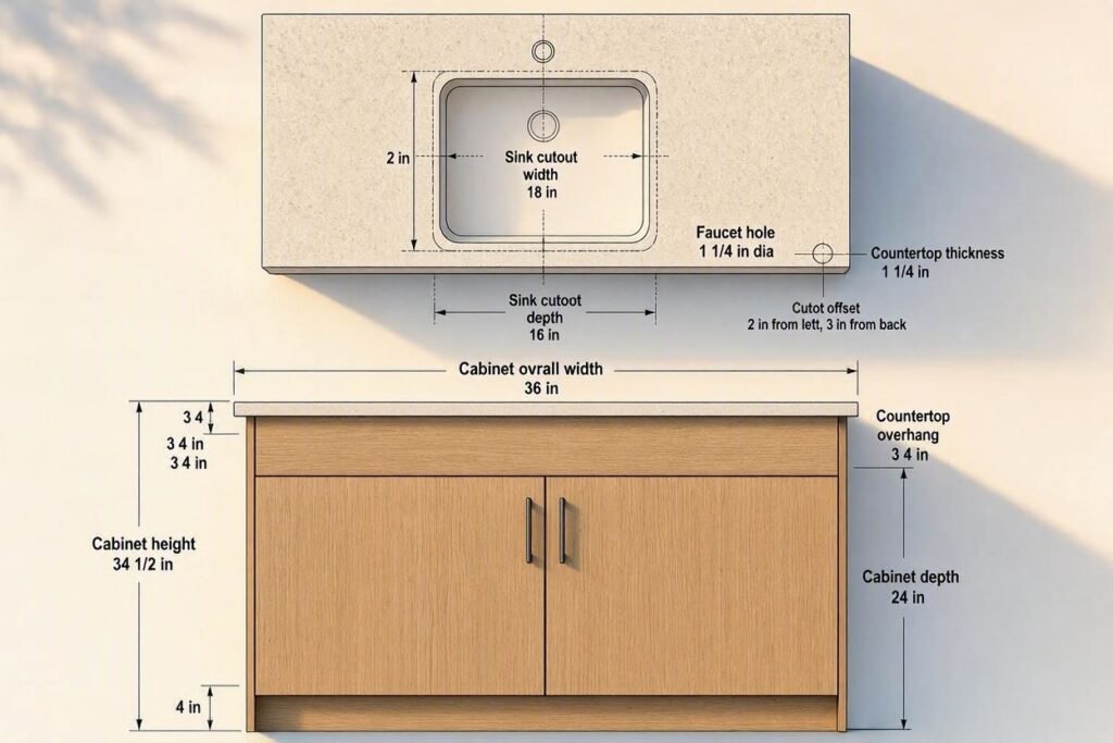 bar sink cabinet and countertop cutout measurements