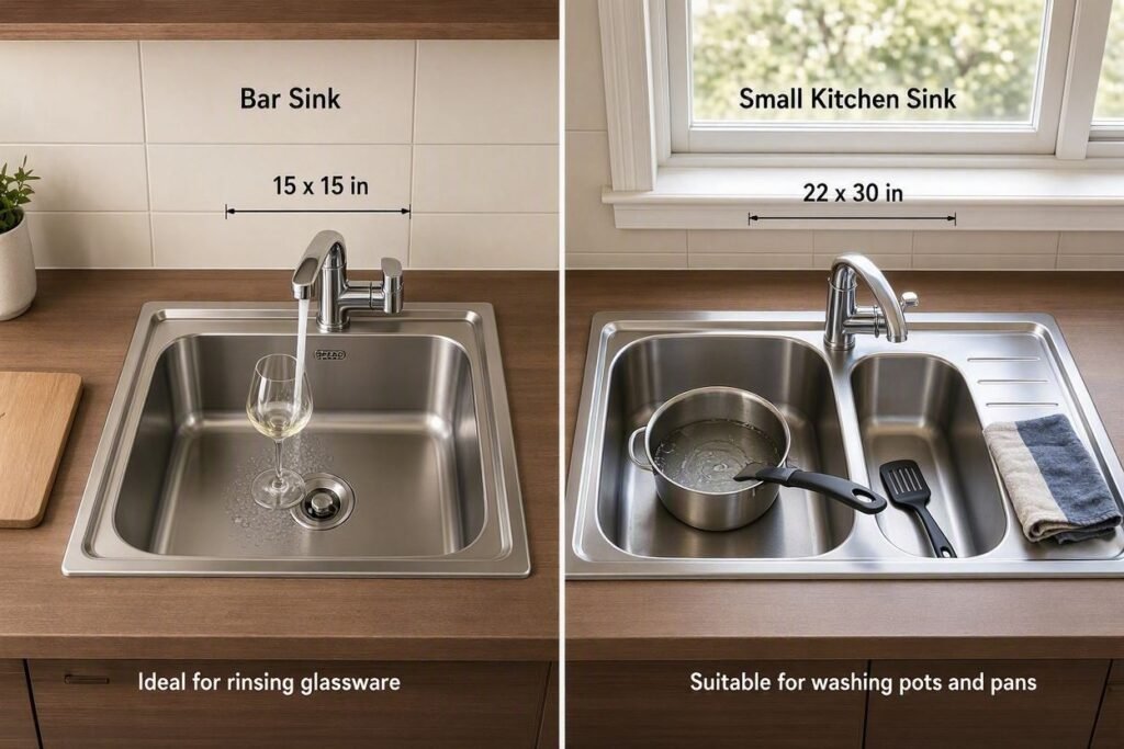 bar sink vs small kitchen sink size and use comparison