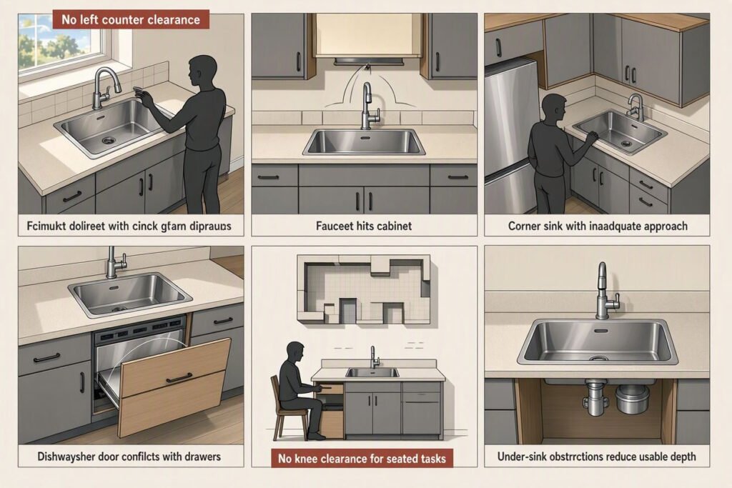common small kitchen sink layout mistakes and clearance issues