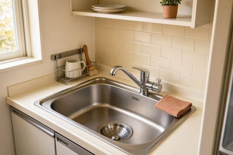 compact drop-in kitchen sink installed in a small kitchen
