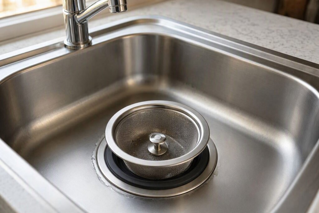 compact kitchen sink strainer in a small sink