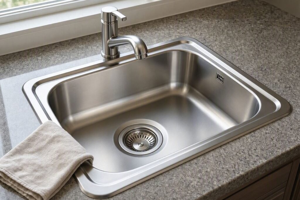 compact stainless steel drop-in kitchen sink