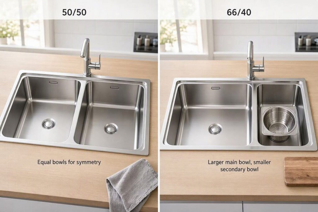 small double bowl sink sizes