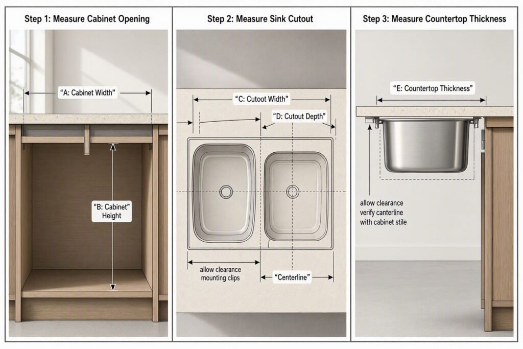double bowl sink measurement sequence from cabinet to countertop