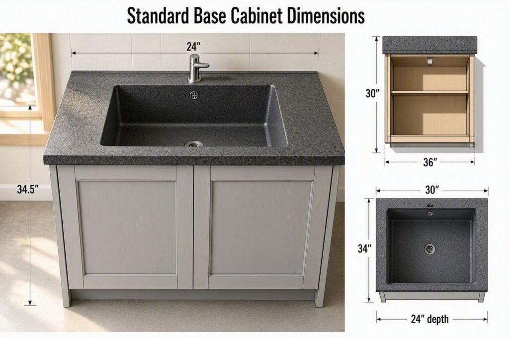 granite composite sink cabinet width and dimensions