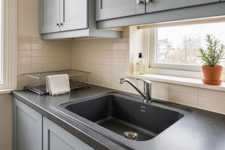 granite composite sink in a small kitchen