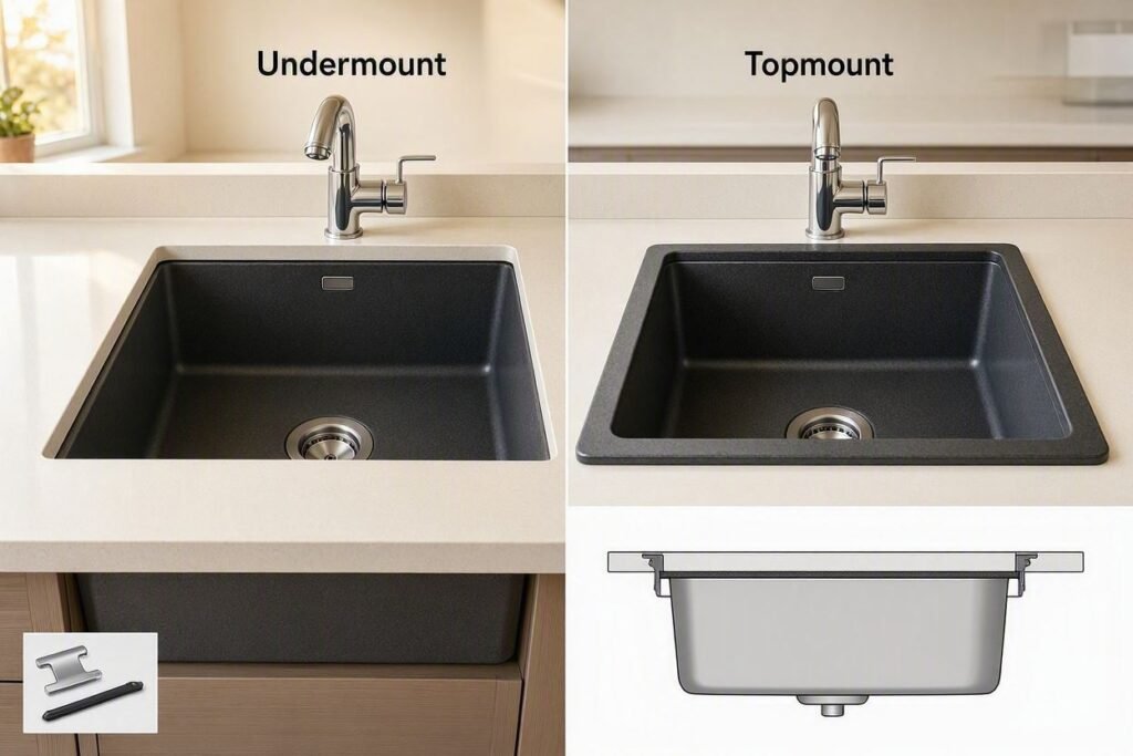 granite composite undermount and topmount sink comparison
