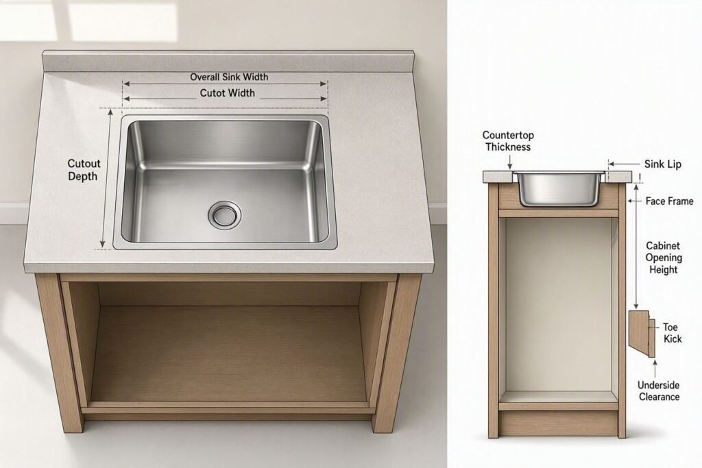 how to measure cabinet and countertop for a drop-in kitchen sink
