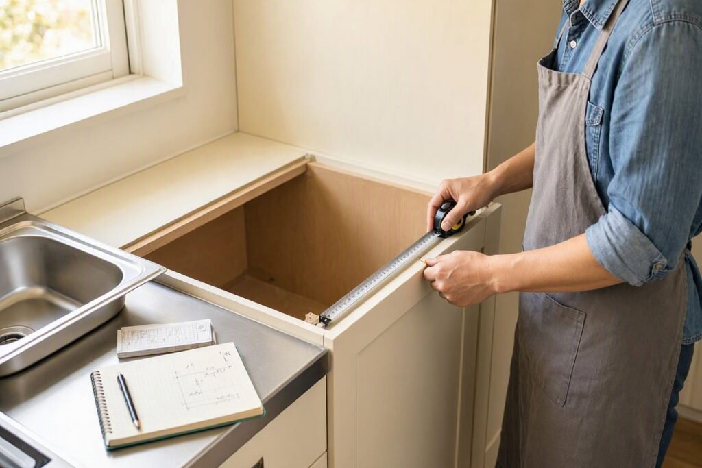 measuring cabinet width and depth before choosing a small kitchen sink
