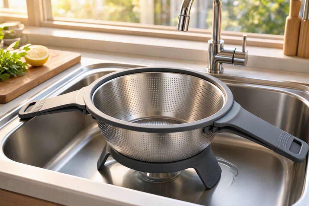 over-sink colander for a compact kitchen sink