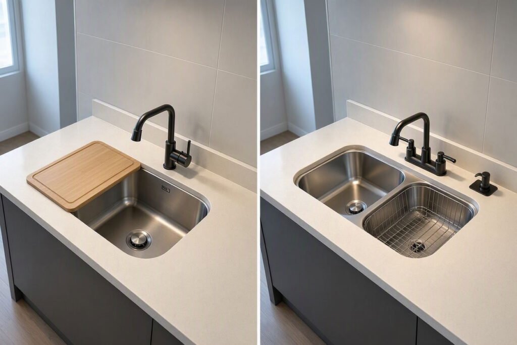 single and double bowl configurations for a small kitchen sink