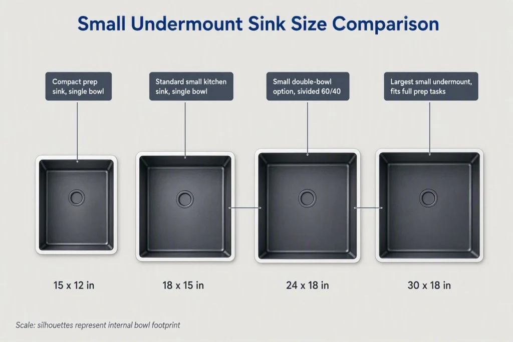 small undermount kitchen sink size comparison chart