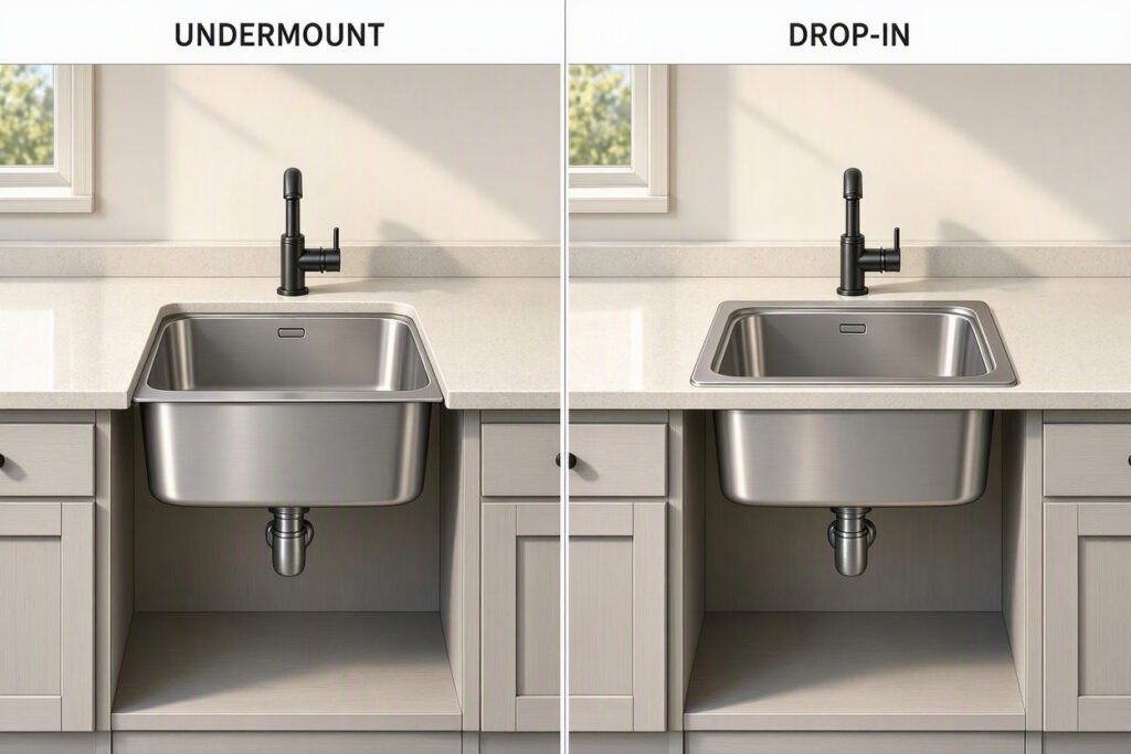 undermount and drop-in small kitchen sink installation comparison