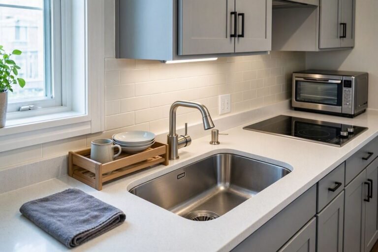 undermount small kitchen sink in a compact kitchen