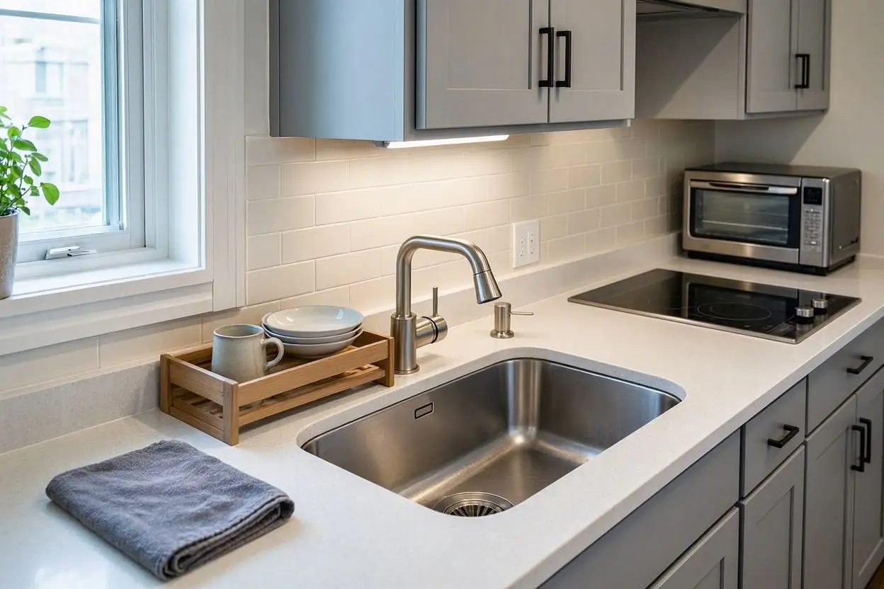 undermount small kitchen sink in a compact kitchen