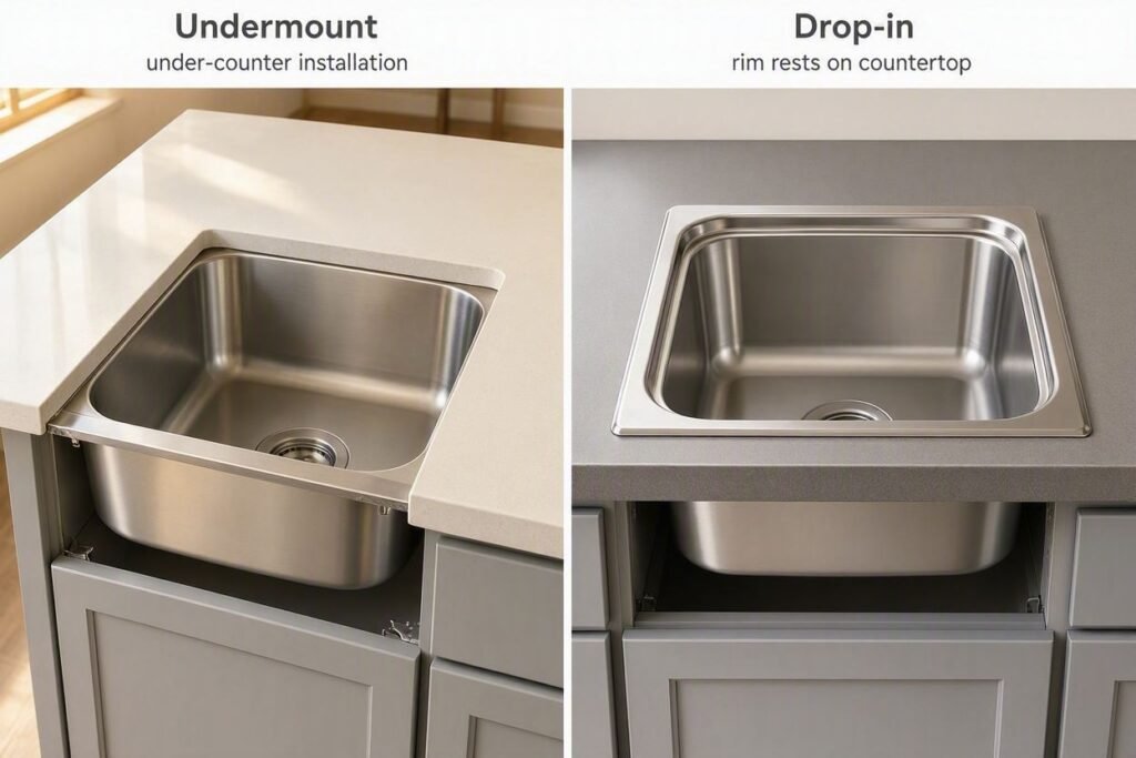 undermount vs drop-in single bowl compact sink installation
